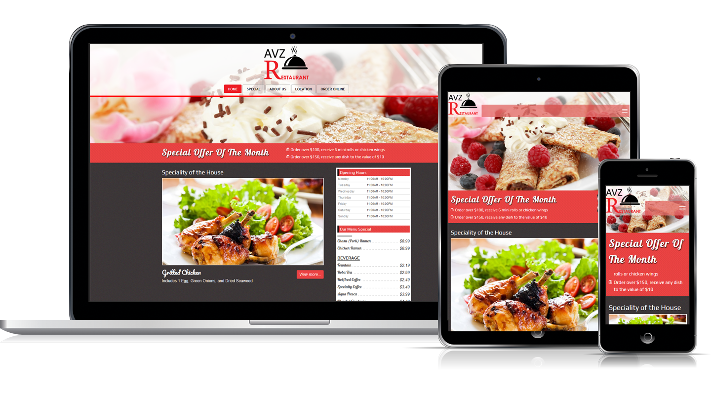 Thiết kế web mẫu AVZ Restaurant
